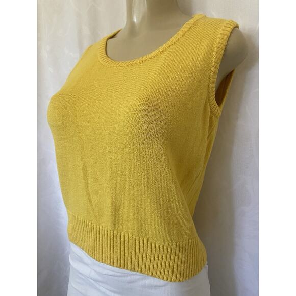 SoCa St John Santana Knit Shell Tank Top Sleeveless Yellow Ribbed Hem Bl… - Picture 2 of 6